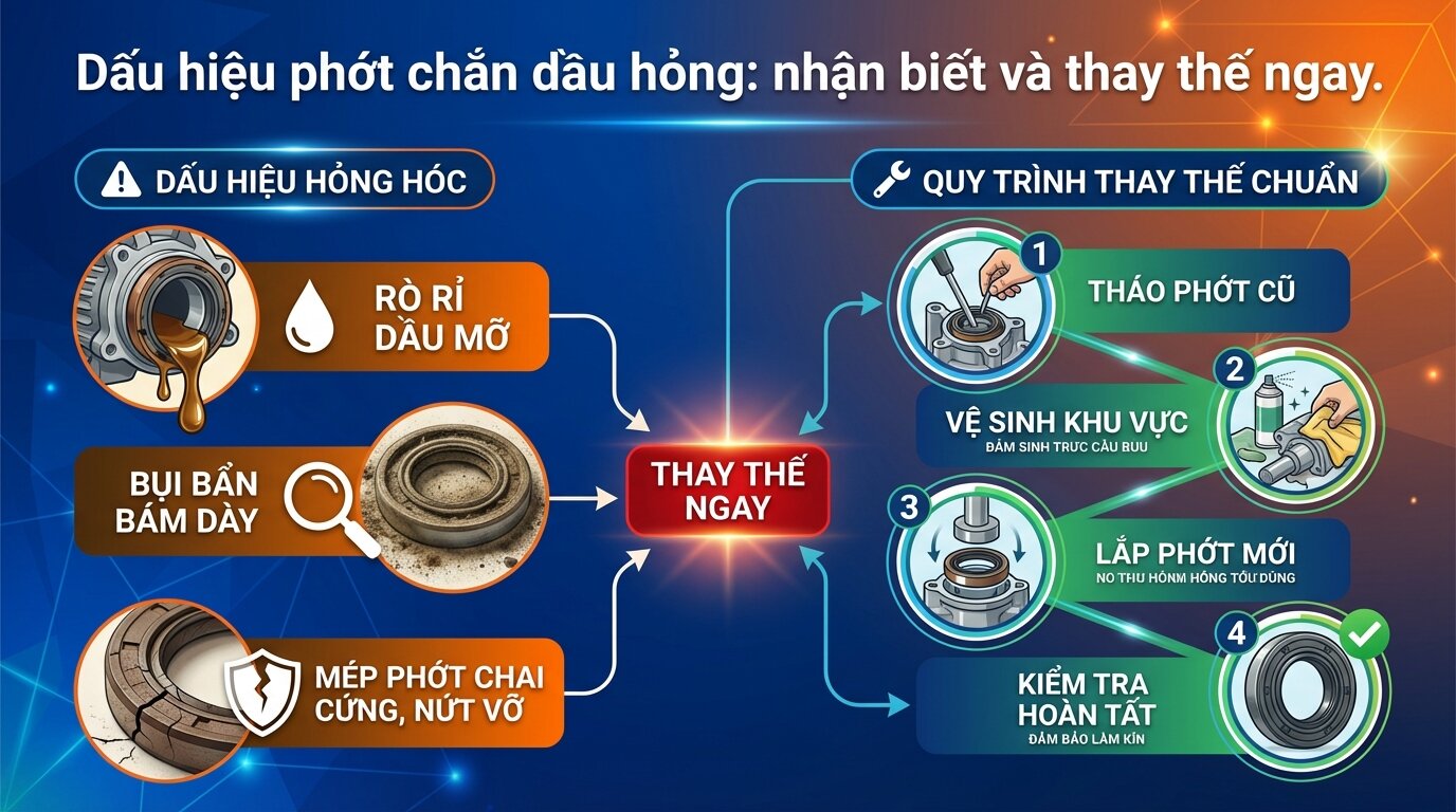 Dấu hiệu phớt chắn dầu hỏng: nhận biết và thay thế ngay.