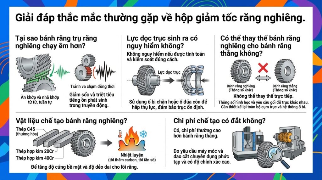Giải đáp thắc mắc thường gặp về hộp giảm tốc răng nghiêng.