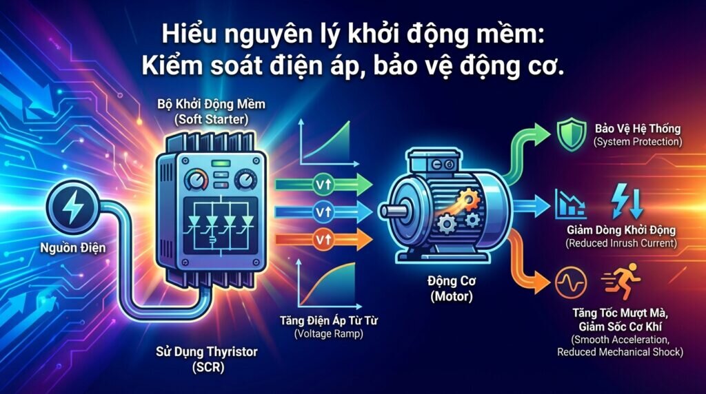 Hiểu nguyên lý khởi động mềm: Kiểm soát điện áp, bảo vệ động cơ.