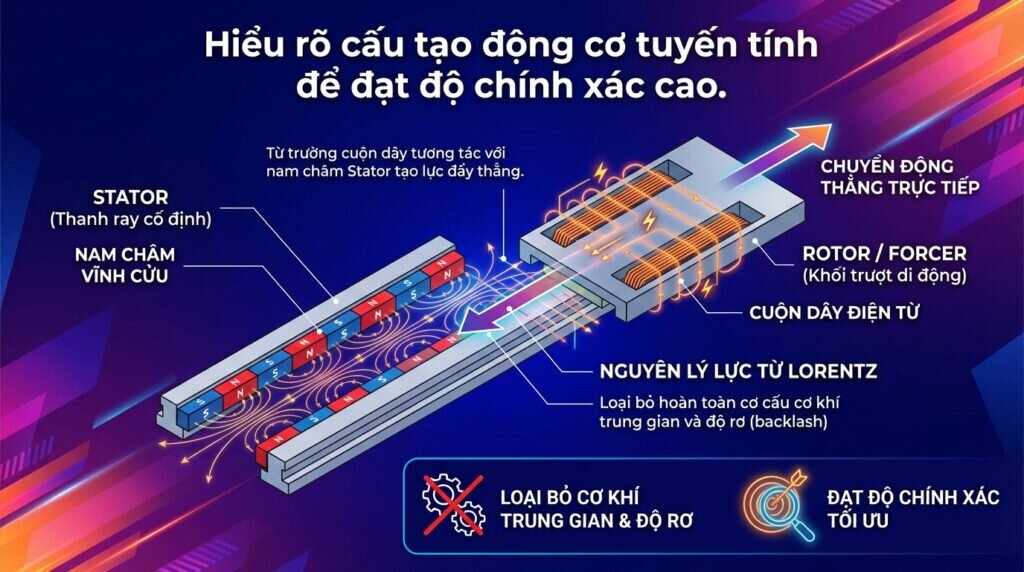 Hiểu rõ cấu tạo động cơ tuyến tính để đạt độ chính xác cao.