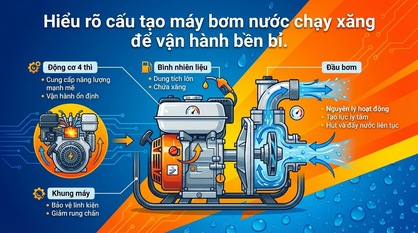 Hiểu rõ cấu tạo máy bơm nước chạy xăng để vận hành bền bỉ.