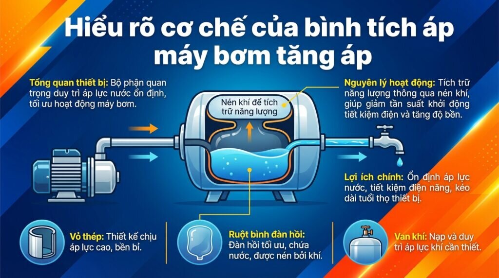 Hiểu rõ cơ chế của bình tích áp máy bơm tăng áp.