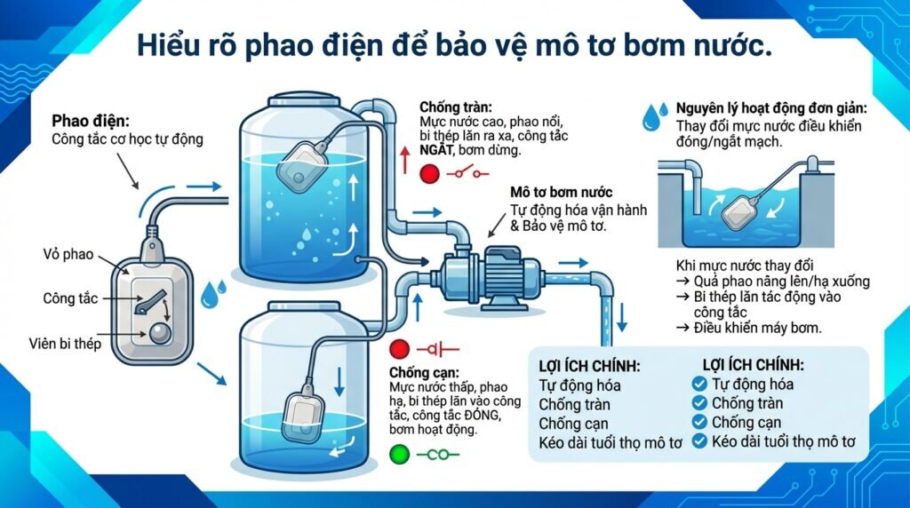 Hiểu rõ phao điện để bảo vệ mô tơ bơm nước.