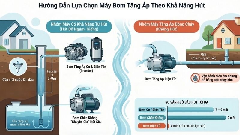 Hướng dẫn lựa chọn máy bơm tăng áp theo khả năng hút.
