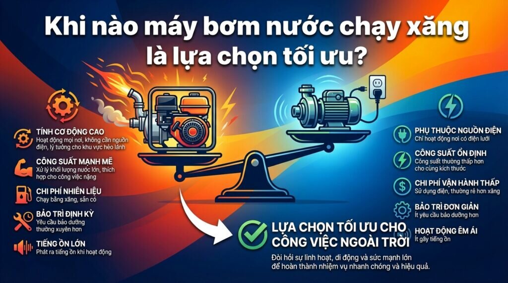 Khi nào máy bơm nước chạy xăng là lựa chọn tối ưu?