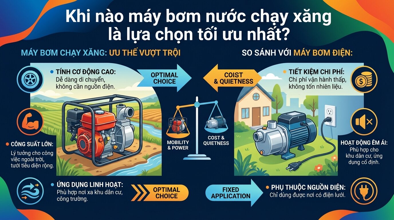 Khi nào máy bơm nước chạy xăng là lựa chọn tối ưu nhất?