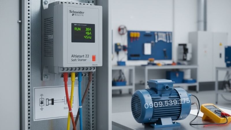 Khởi động mềm là thiết bị giúp giảm dòng khởi động ban đầu, hạn chế sốc điện và bảo vệ động cơ khi vận hành.