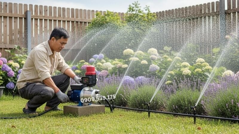 Lắp đặt bơm tăng áp tưới cây an toàn và hiệu quả.