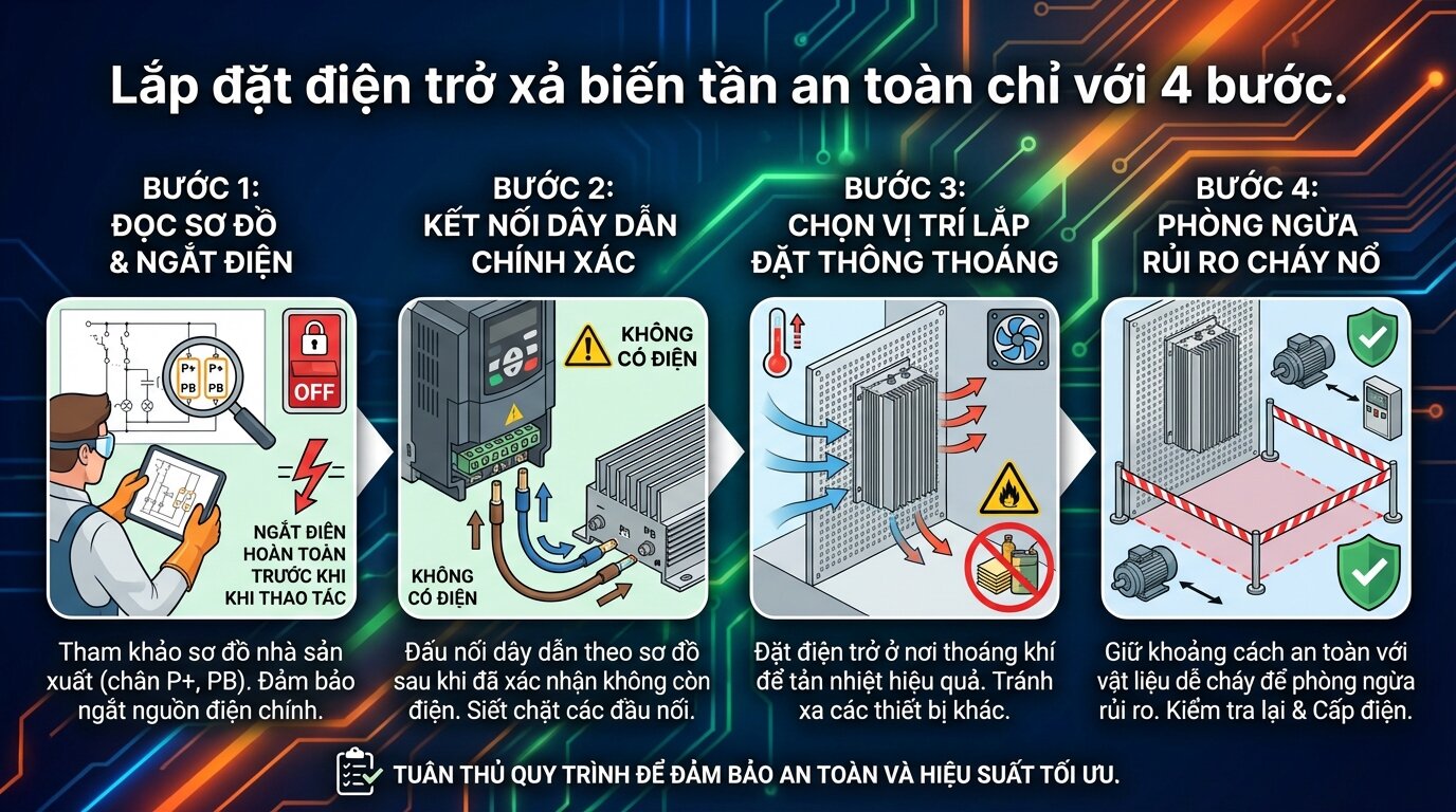 Lắp đặt điện trở xả biến tần an toàn chỉ với 4 bước.