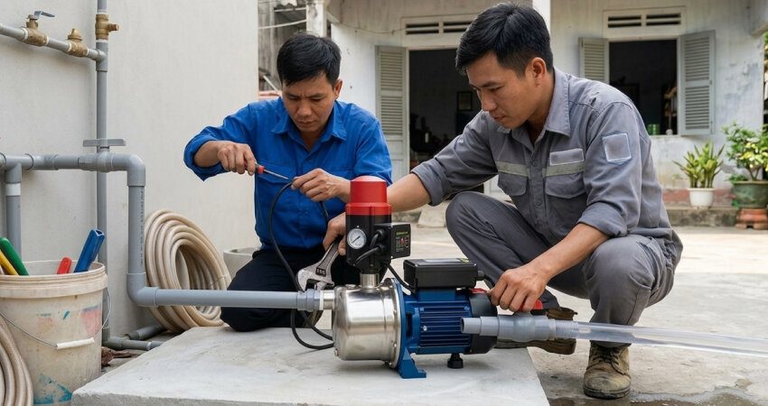 Lắp đặt máy bơm tăng áp mini đúng cách không chỉ giúp thiết bị vận hành hiệu quả và kéo dài tuổi thọ