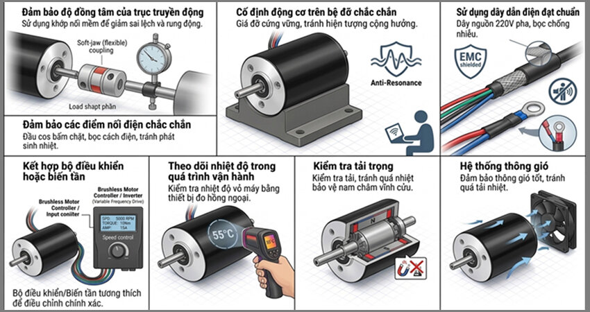Việc lắp đặt và vận hành đúng kỹ thuật là yếu tố đặc biệt quan trọng để động cơ không chổi than tốc độ cao hoạt động ổn định
