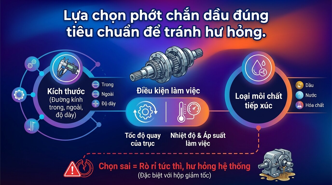 Lựa chọn phớt chắn dầu đúng tiêu chuẩn để tránh hư hỏng.