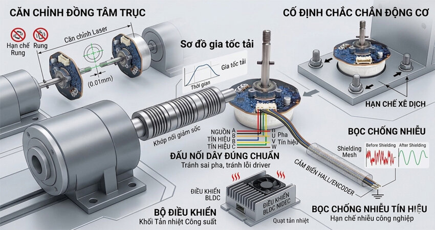 Thực hiện đúng các quy trình lắp đặt sẽ giúp động cơ không chổi than nidec phát huy tối đa ưu điểm về độ bền