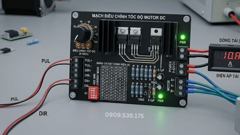 Mạch điều chỉnh tốc độ motor là thiết bị giúp kiểm soát và thay đổi vòng quay động cơ, đảm bảo vận hành linh hoạt và tiết kiệm điện năng.
