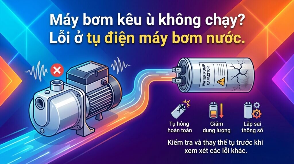 Máy bơm kêu ù không chạy? Lỗi ở tụ điện máy bơm nước.