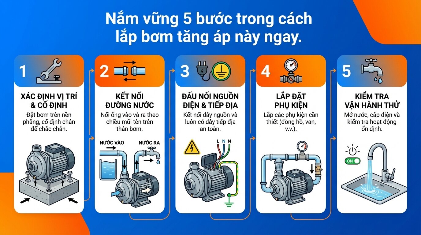Nắm vững 5 bước trong cách lắp bơm tăng áp này ngay.