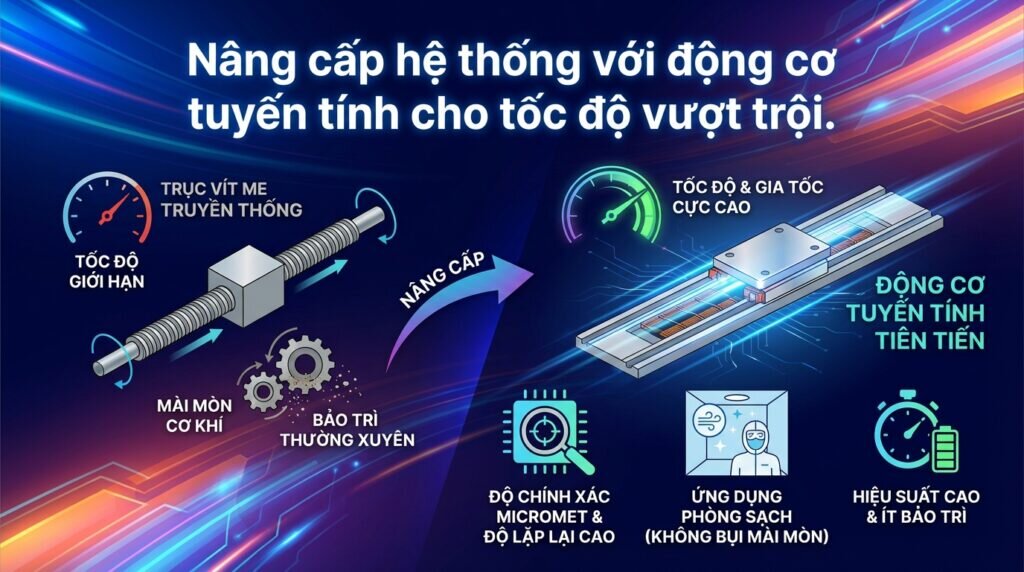 Nâng cấp hệ thống với động cơ tuyến tính cho tốc độ vượt trội.