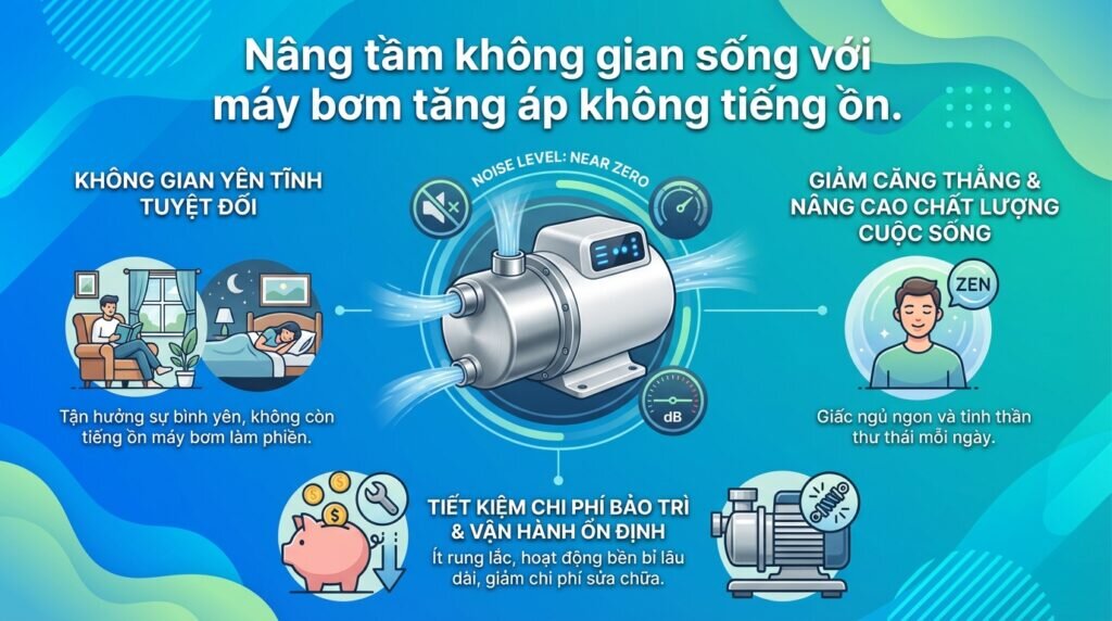 Nâng tầm không gian sống với máy bơm tăng áp không tiếng ồn.