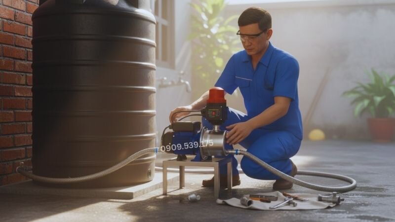 Nên lắp bơm tăng áp 220v gần bể nước để giảm lực cản trong đường ống và giúp máy hút nước ổn định, tăng hiệu suất hoạt động.