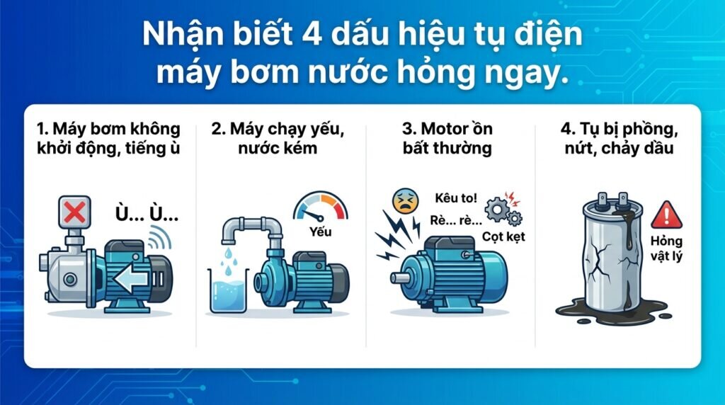 Nhận biết 4 dấu hiệu tụ điện máy bơm nước hỏng ngay.