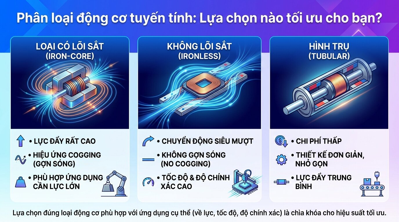 Phân loại động cơ tuyến tính: Lựa chọn nào tối ưu cho bạn?