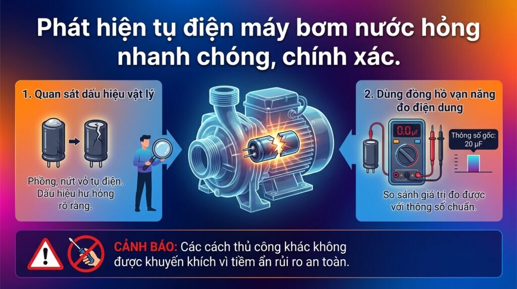 Phát hiện tụ điện máy bơm nước hỏng nhanh chóng, chính xác.