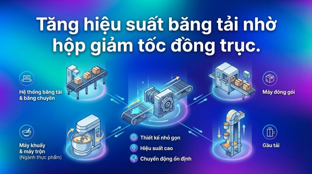 Tăng hiệu suất băng tải nhờ hộp giảm tốc đồng trục.