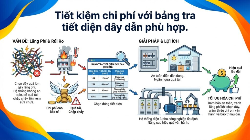 Tiết kiệm chi phí với bảng tra tiết diện dây dẫn phù hợp.
