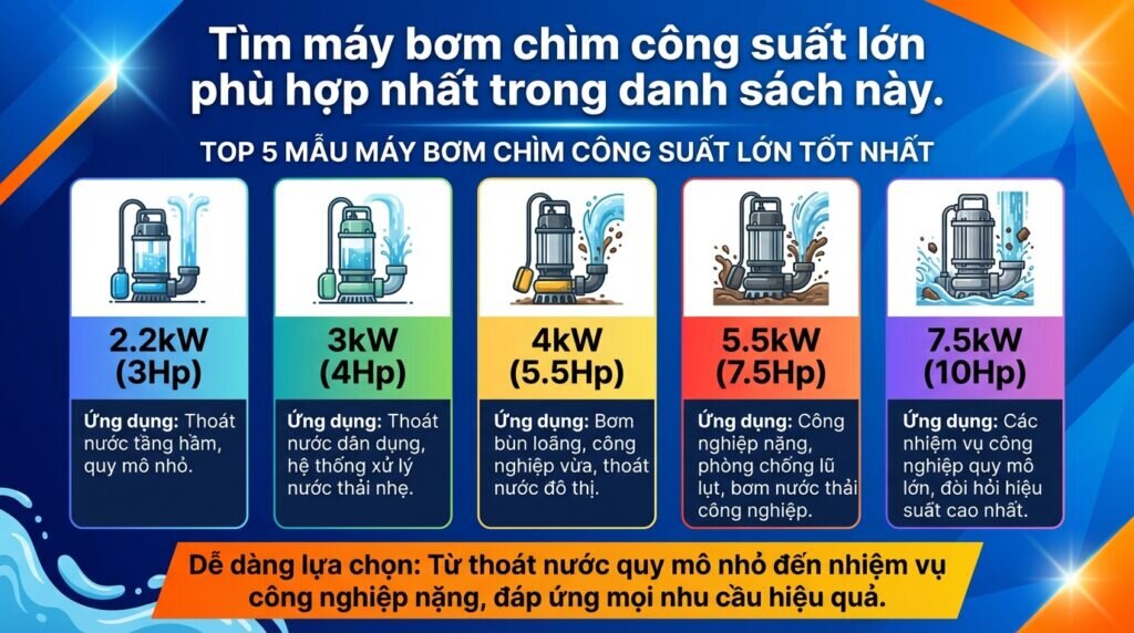 Tìm máy bơm chìm công suất lớn phù hợp nhất trong danh sách này.