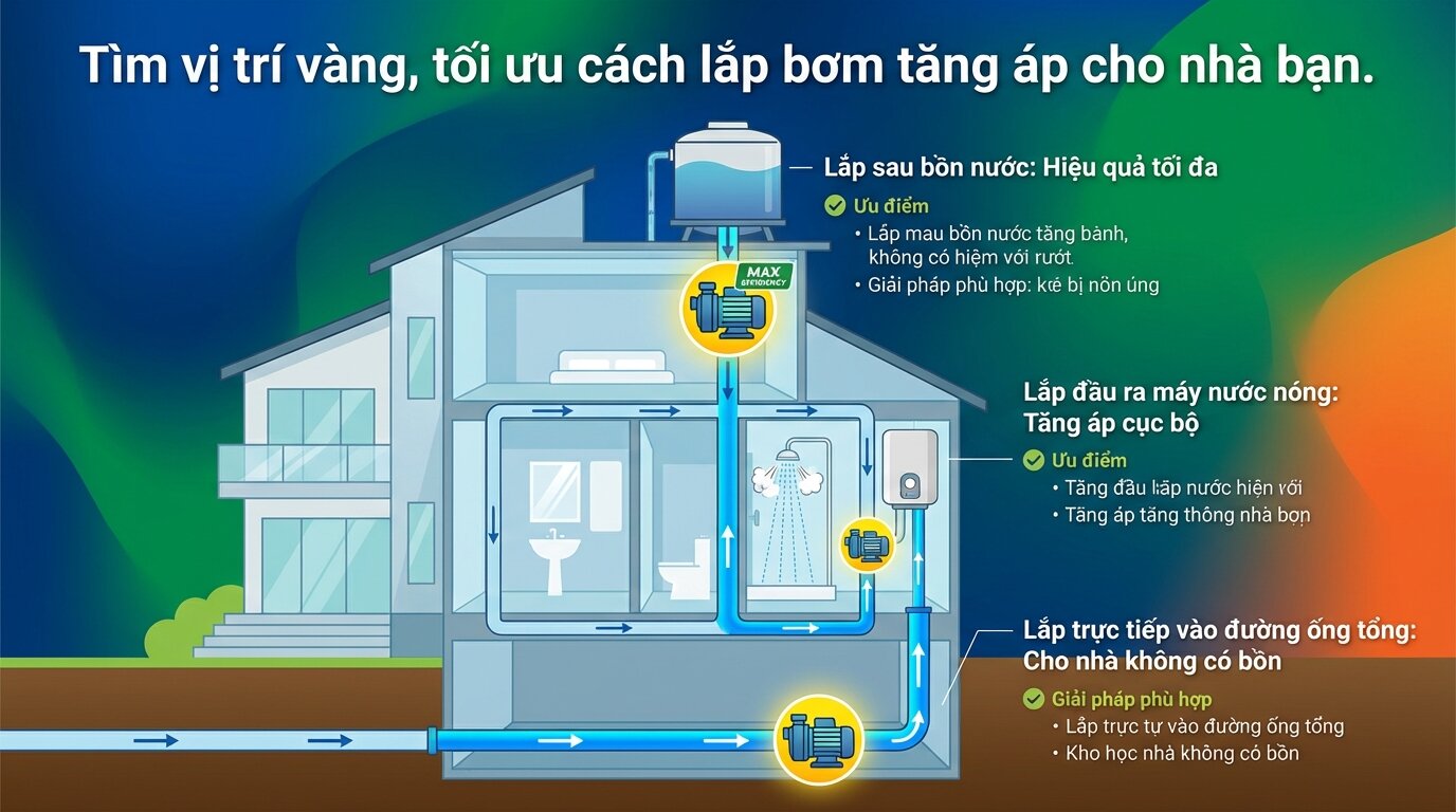 Tìm vị trí vàng, tối ưu cách lắp bơm tăng áp cho nhà bạn.