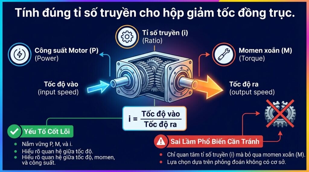 Tính đúng tỉ số truyền cho hộp giảm tốc đồng trục.
