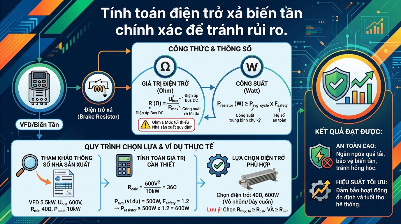 Tính toán điện trở xả biến tần chính xác để tránh rủi ro.