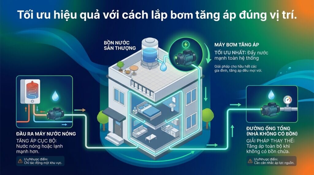 Tối ưu hiệu quả với cách lắp bơm tăng áp đúng vị trí.