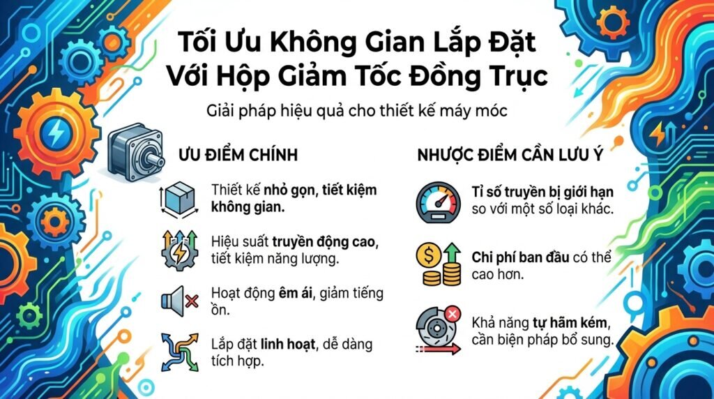 Tối ưu không gian lắp đặt với hộp giảm tốc đồng trục.