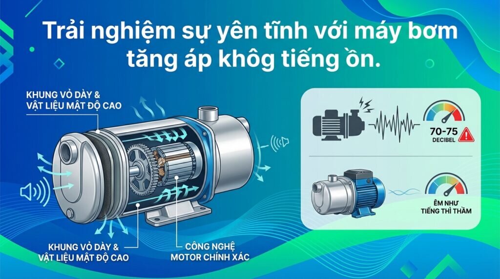 Trải nghiệm sự yên tĩnh với máy bơm tăng áp không tiếng ồn.