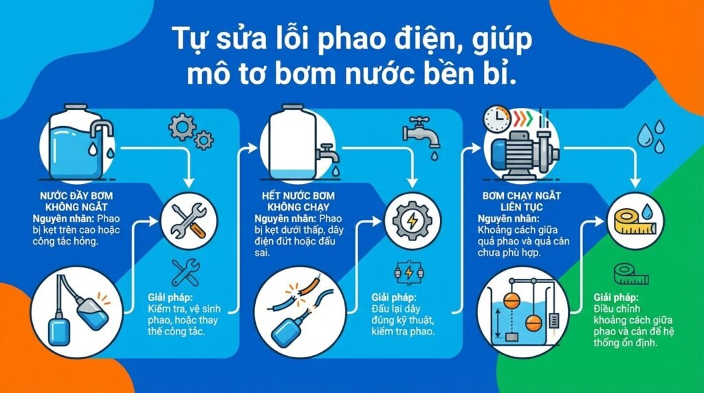 Tự sửa lỗi phao điện, giúp mô tơ bơm nước bền bỉ.