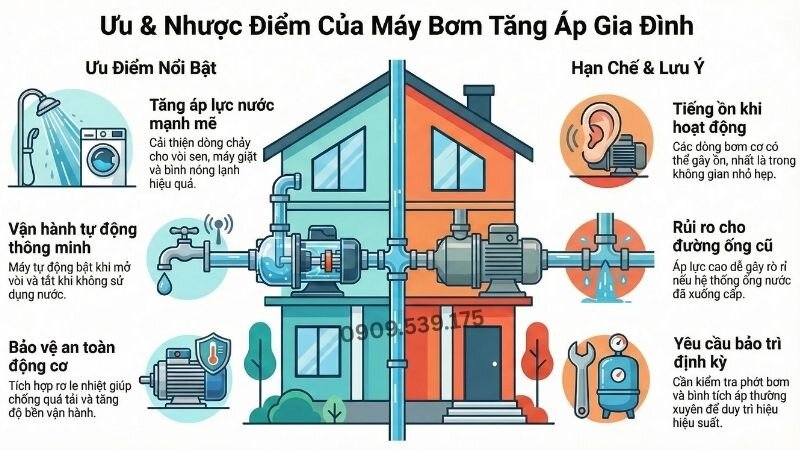 Ưu nhược điểm của máy bơm tăng áp gia đình. 