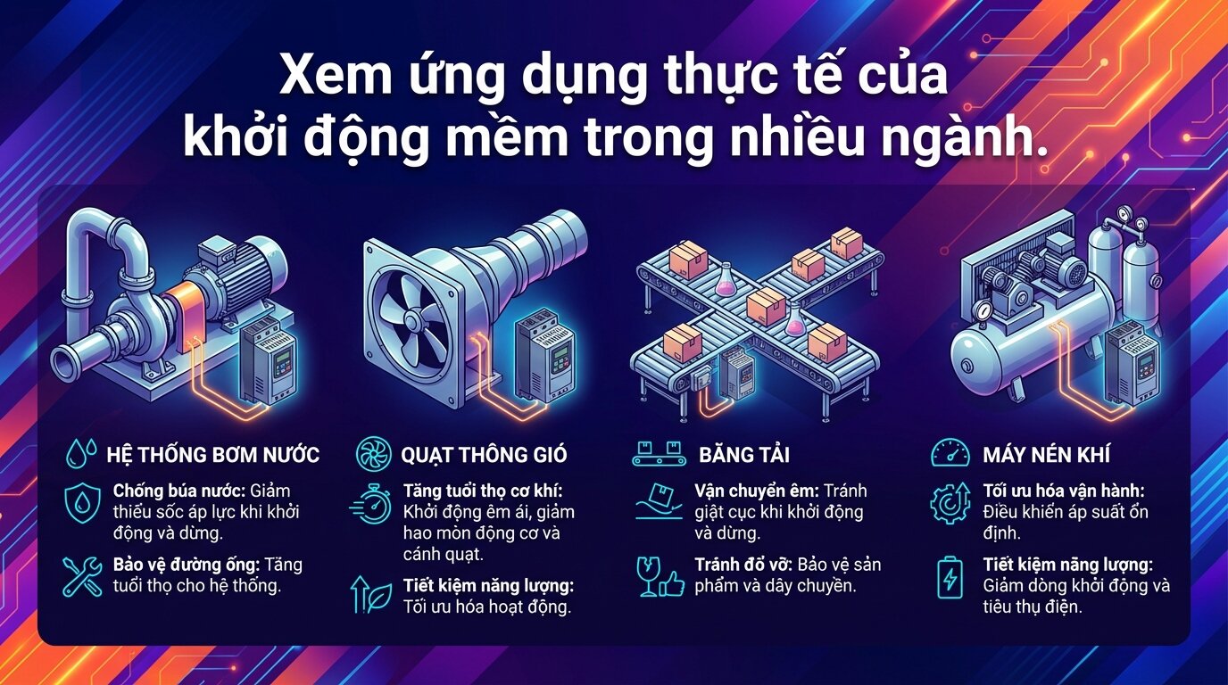 Xem ứng dụng thực tế của khởi động mềm trong nhiều ngành.