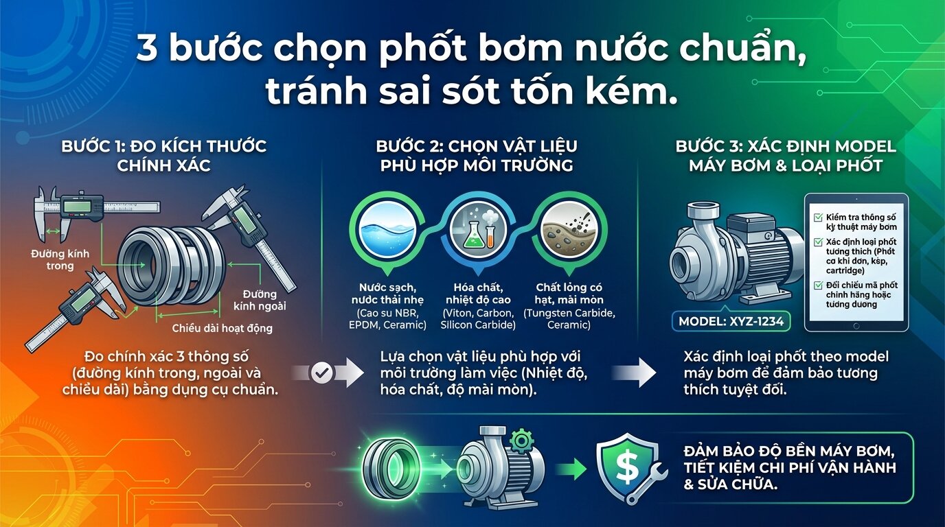 3 bước chọn phốt bơm nước chuẩn, tránh sai sót tốn kém.