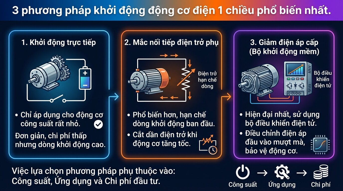 3 phương pháp khởi động động cơ điện 1 chiều phổ biến nhất.