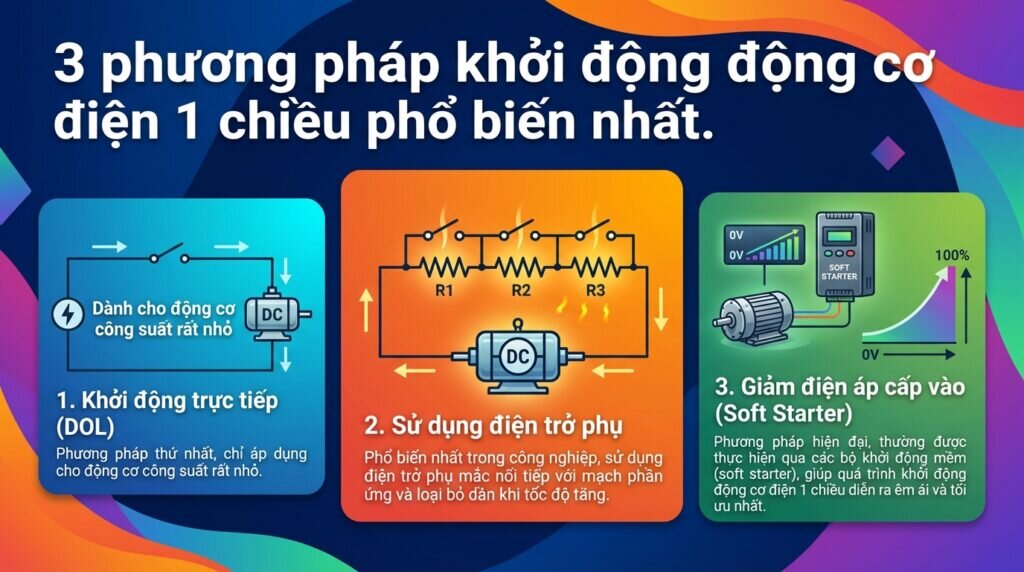 3 phương pháp khởi động động cơ điện 1 chiều phổ biến nhất.