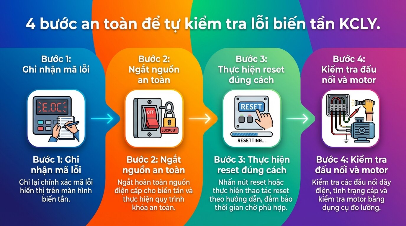 4 bước an toàn để tự kiểm tra lỗi biến tần KCLY.