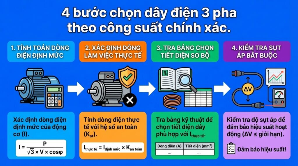 4 bước chọn dây điện 3 pha theo công suất chính xác.