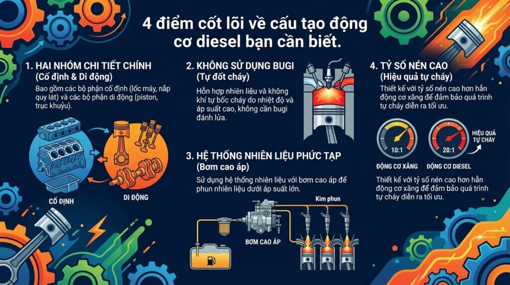 4 điểm cốt lõi về cấu tạo động cơ diesel bạn cần biết.