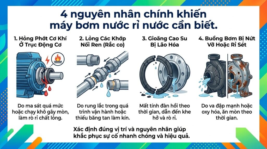 4 nguyên nhân chính khiến máy bơm nước rỉ nước cần biết.