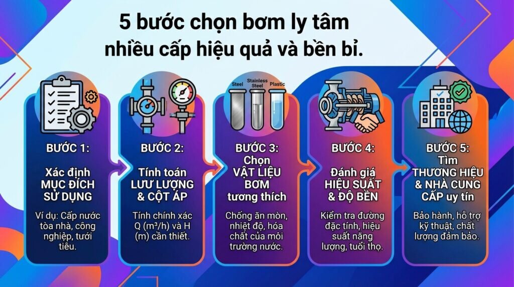 5 bước chọn bơm ly tâm nhiều cấp hiệu quả và bền bỉ.