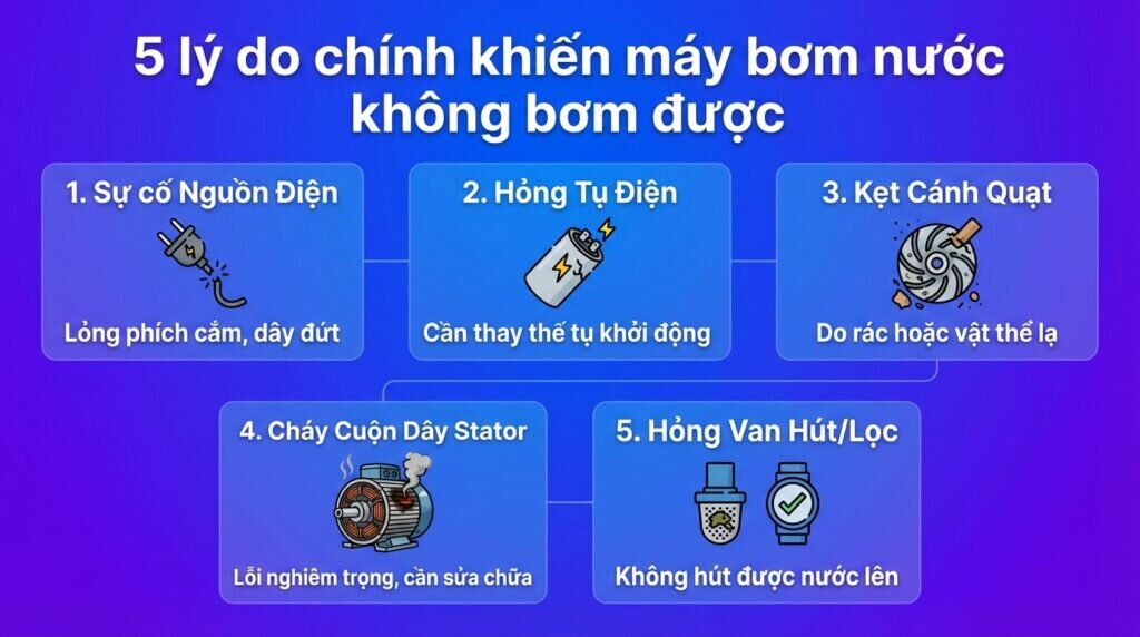 5 lý do chính khiến máy bơm nước không bơm được.