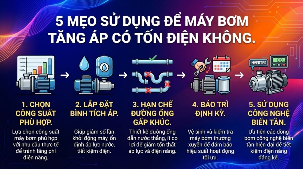 5 mẹo sử dụng để máy bơm tăng áp có tốn điện không.