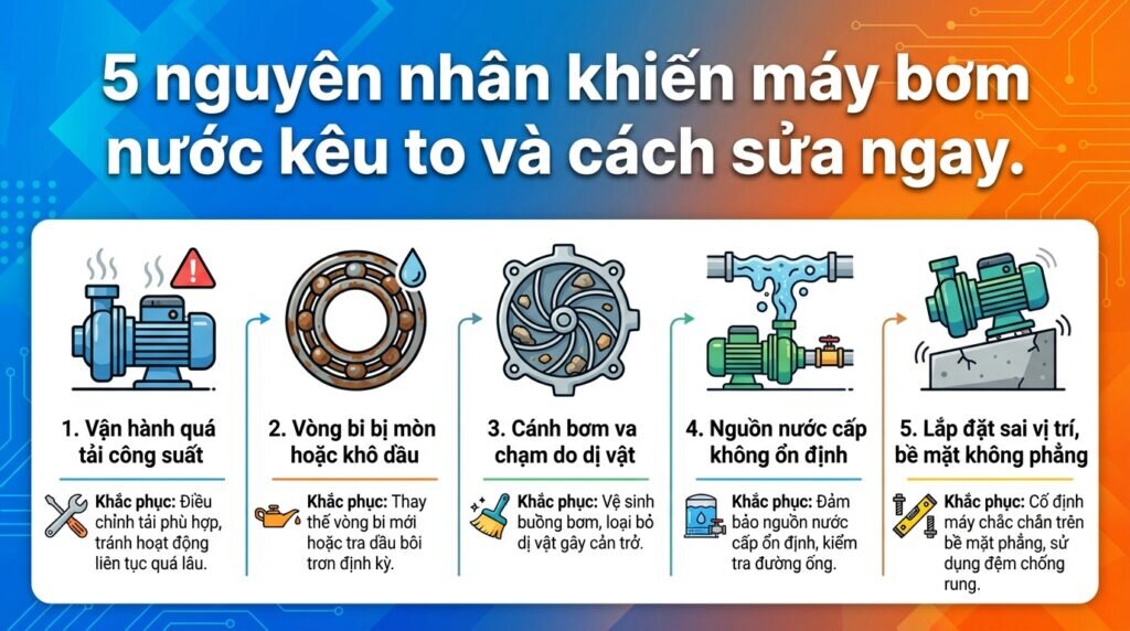 5 nguyên nhân khiến máy bơm nước kêu to và cách sửa ngay.