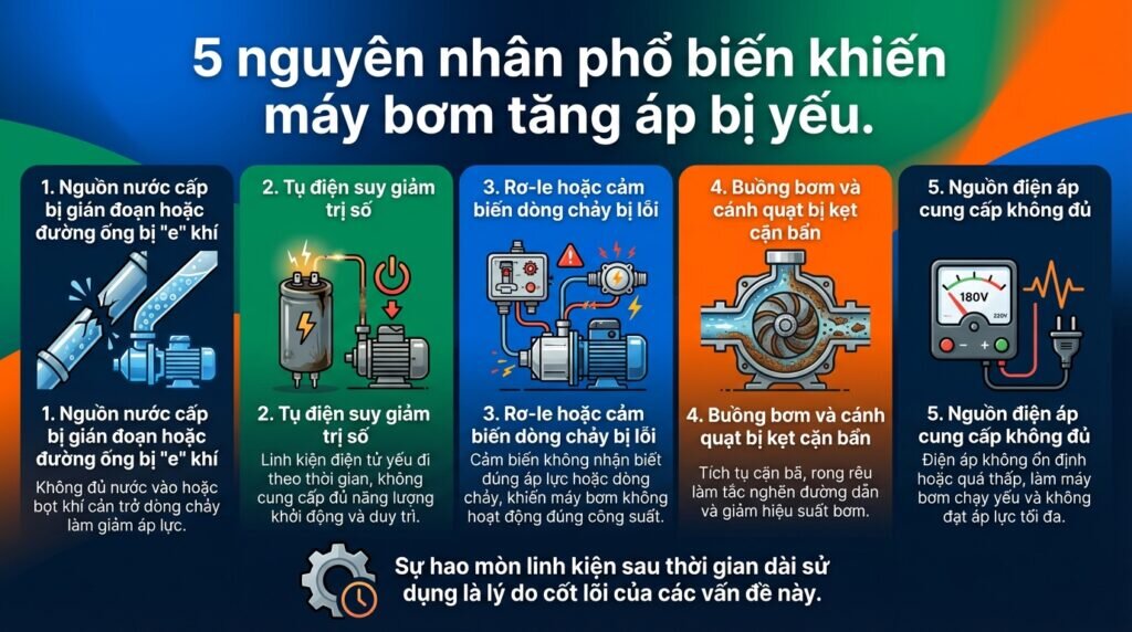 5 nguyên nhân phổ biến khiến máy bơm tăng áp bị yếu.